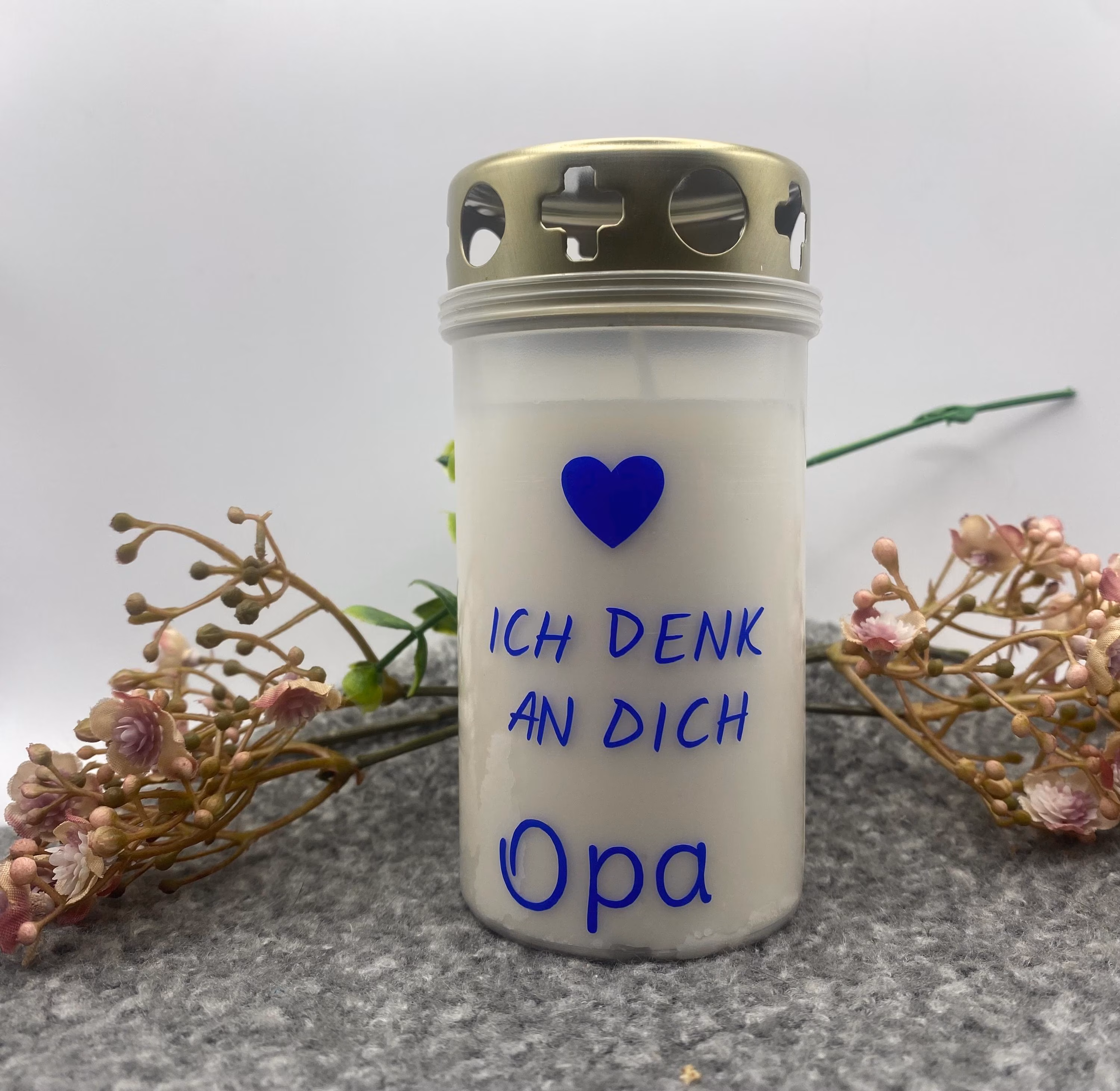 Grablicht personalisierbar - Grablicht mit Spruch - Grabkerze mit Name - Volkstrauertag - weiß - Trauer - Gedenken - Gedenkkerze