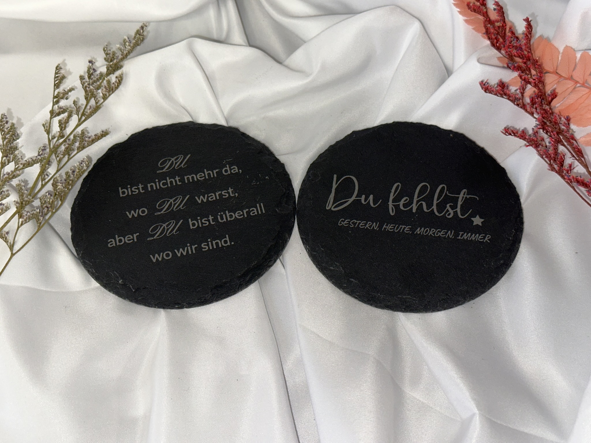 Grabschmuck rund / Grabdeko / Schieferplatte / Schiefertafel Friedhof / Beerdigung / Schieferplatte Grab / Stein mit Spruch / Trauerspruch