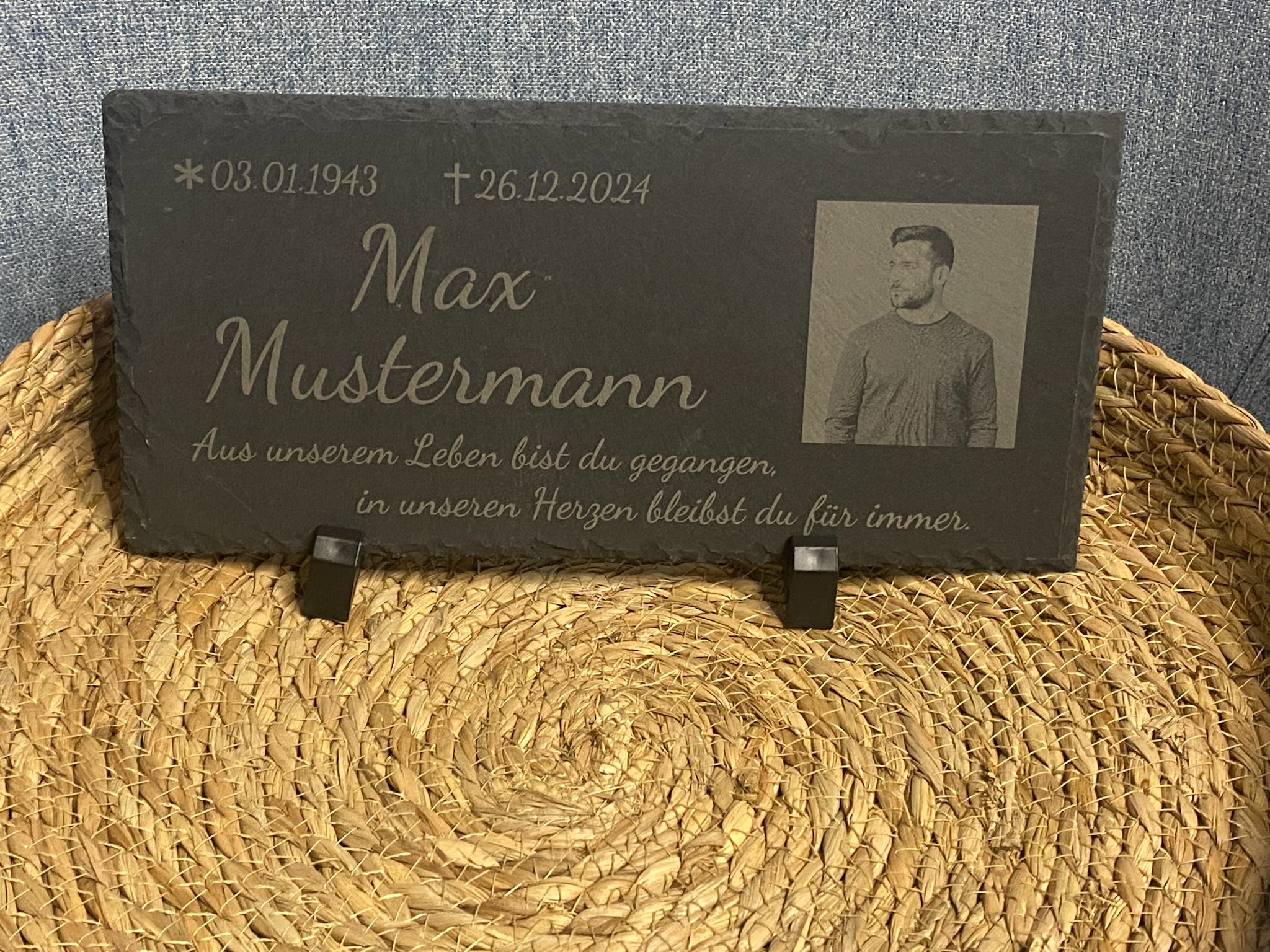 Schieferplatte "Trauer" personalisiert mit Bild
